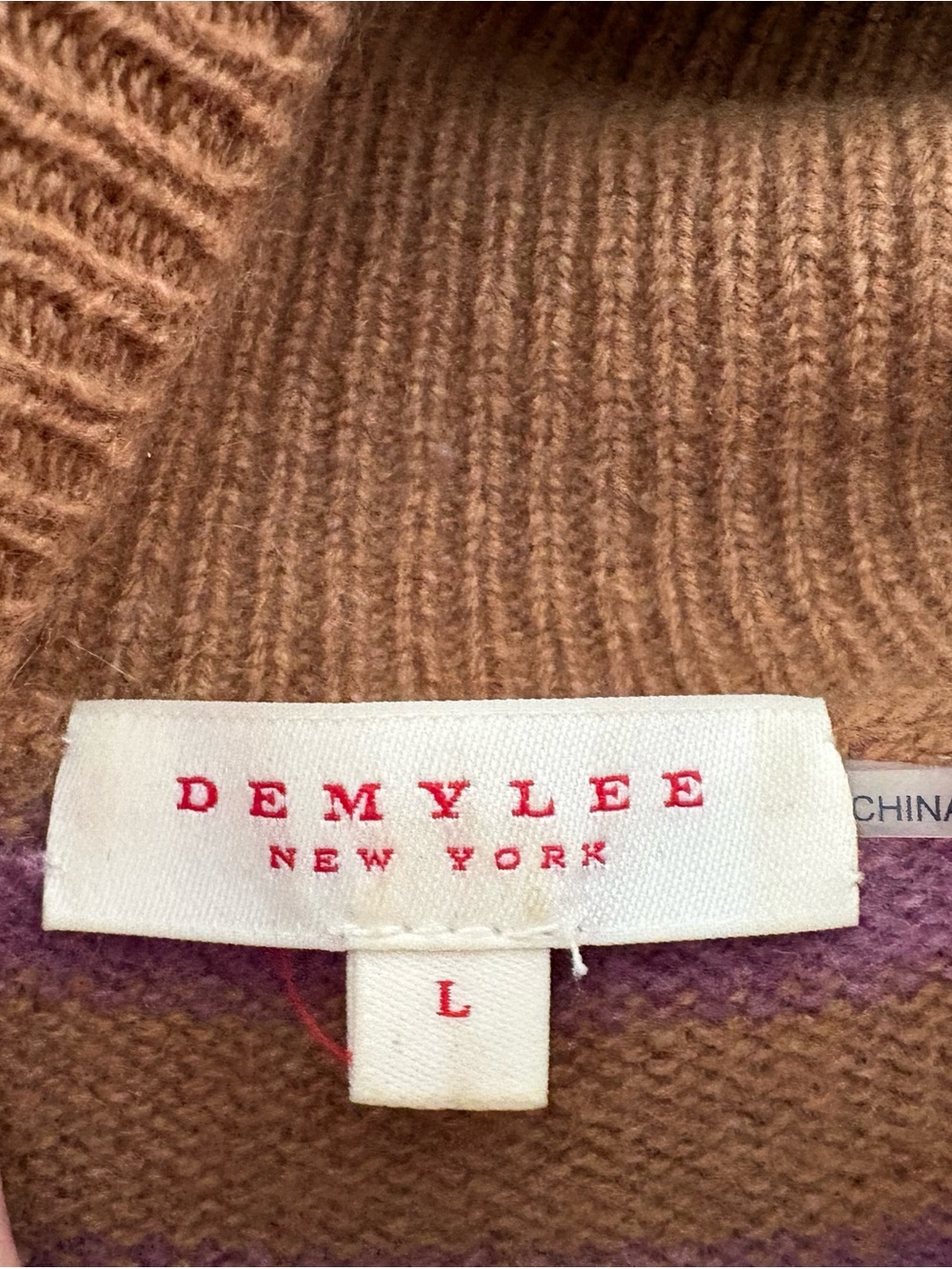 Striped Turtleneck cashmere Sweater in Brown and Lavender - Picture 2 of 3